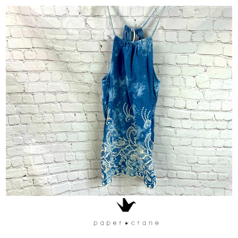 Paper Crane Embroidered Denim Dress